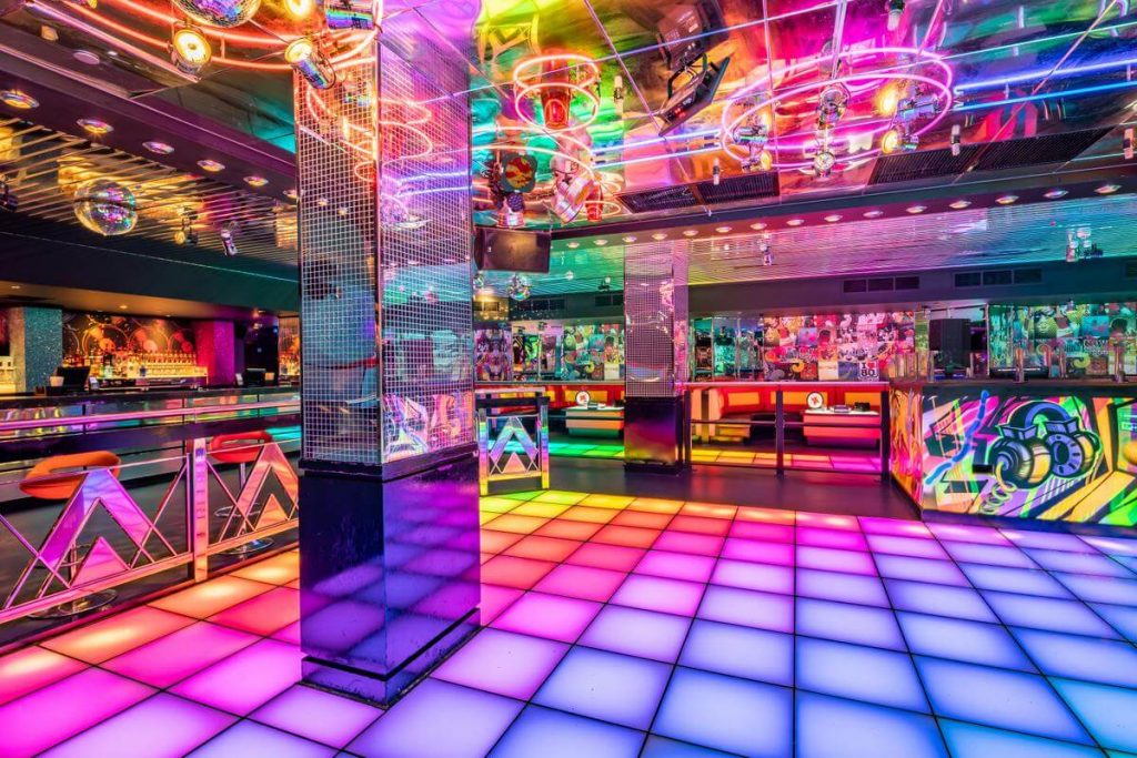 colourful disco venue with dance floor