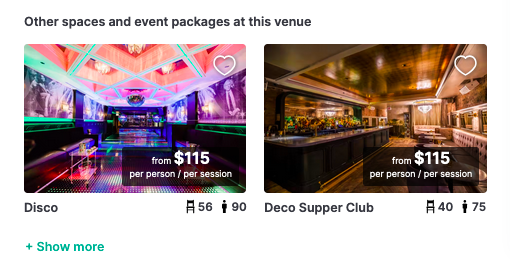 Options to list multiple event spaces for your venue all in one place on Tagvenue.