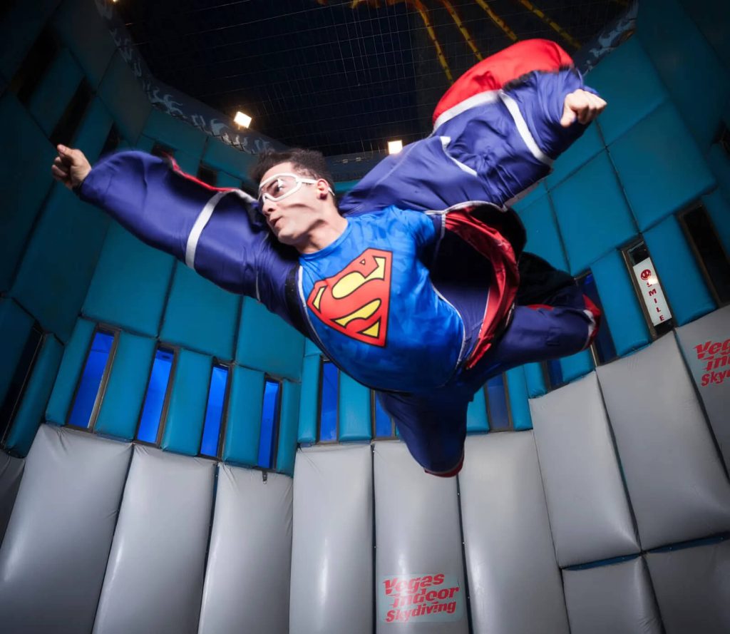 Man skydiving indoor bachelor party ideas Vegas